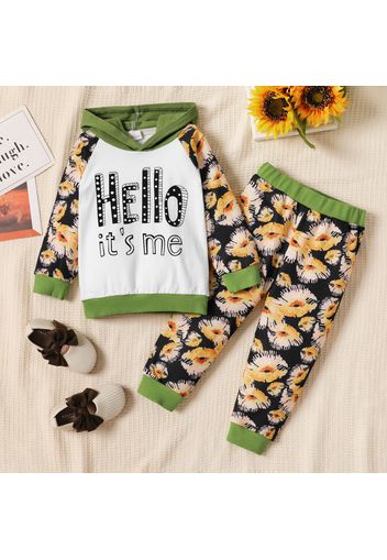 2-piece Toddler Girl Letter Floral Print Hoodie Sweatshirt and Elasticized Pants Set