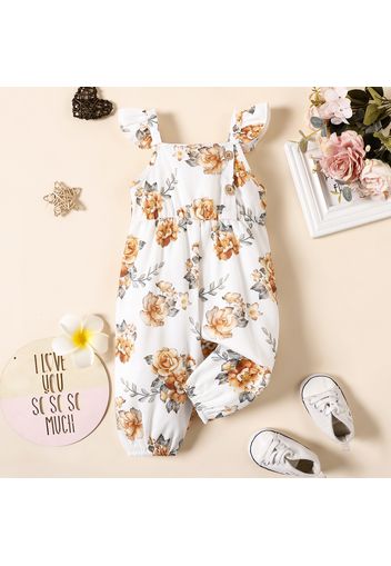 Baby Girl Solid/Striped/Floral-print Sleeveless Ruffle Jumpsuit