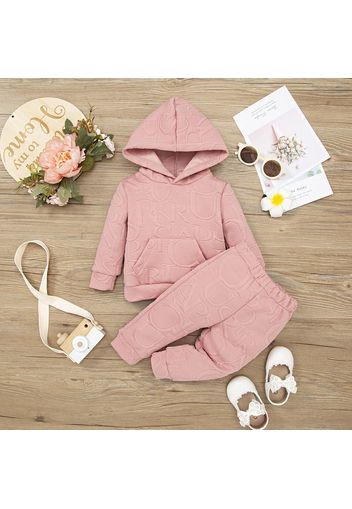 2pcs Baby Boy/Girl Letter Textured Solid Long-sleeve Hoodie and Pants Set