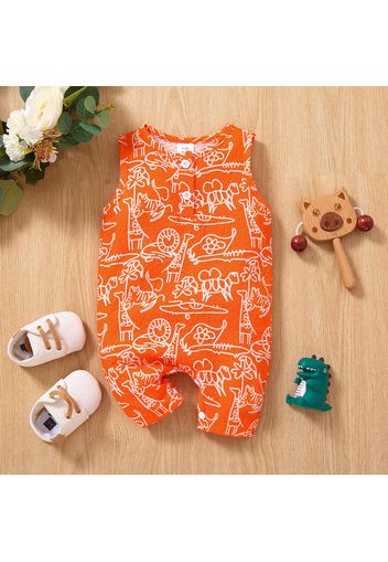 Baby Boy Button Design Allover Dinosaur Print Sleeveless Tank Jumpsuit