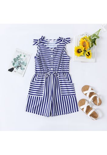 Kid Girl Stripe Bowknot Design Sleeveless Romper Jumpsuit Shorts