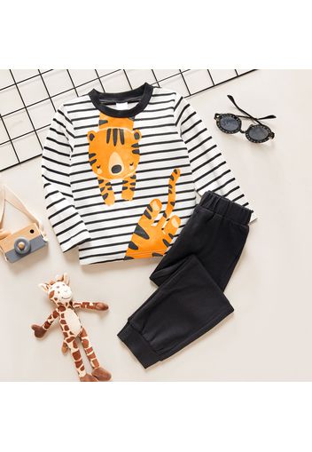 2-piece Toddler Girl/Boy Tiger Print Stripe Long-sleeve Tee and Black Pants Set