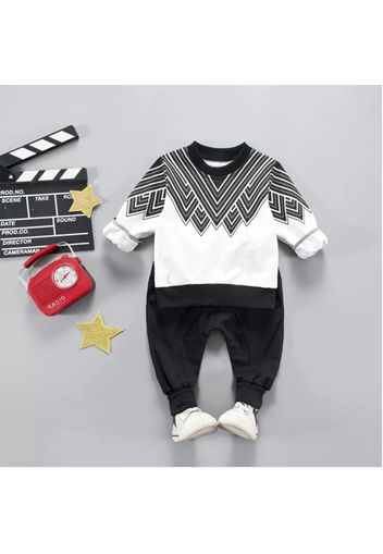 2-piece Toddler Boy Chevron Stripes Colorblock Sweatshirt and Black Pants Set