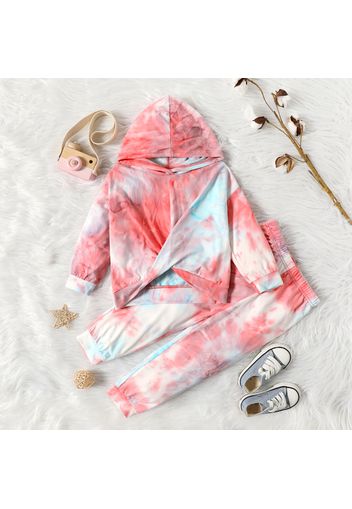 2-piece Toddler Girl Tie Dyed Twist Front Hoodie Sweatshirt and Elasticized Pants Set