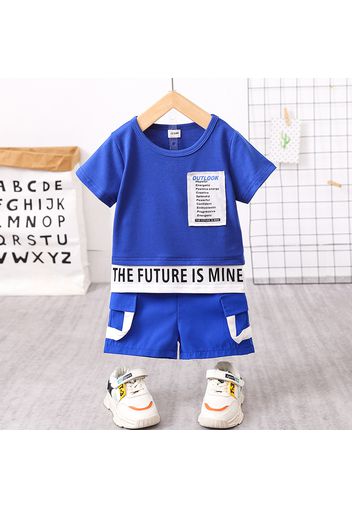 2pcs Toddler Boy Trendy Letter Print Tee and Shorts Set