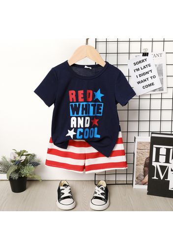 Independence Day 2pcs Toddler Boy Letter Print Short-sleeve Tee and Stripe Shorts Set