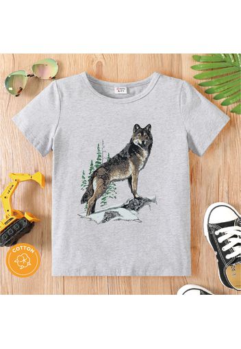 Kid Boy Animal Wolf Print Short-sleeve Cotton Tee