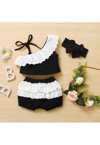 3pcs Ruffle Decor One Shoulder Sleeveless Baby Set