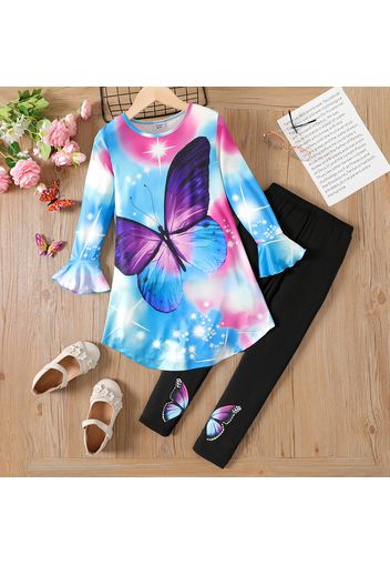 Pretty 2pcs Kid Girl Gradient Butterfly Print Long-sleeve Top and Leggings Set