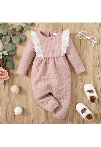 Baby Girl Ruffled Schiffy Design Textured Long-sleeve Jumpsuit