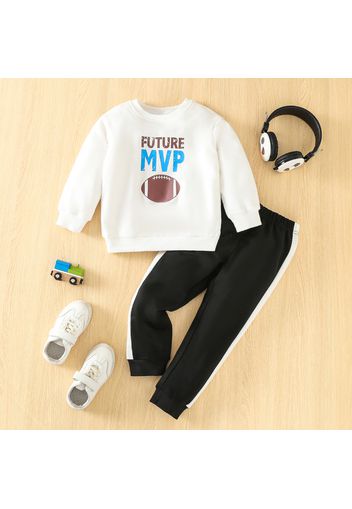 2pcs Toddler Boy Sporty Super Bowl Rugby Letter Print Sweatshirt & Pants Set