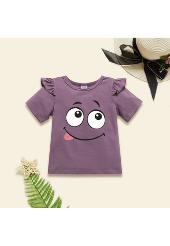 Toddler Girl Graphic Smiley Print Ruffled Short-sleeve Tee