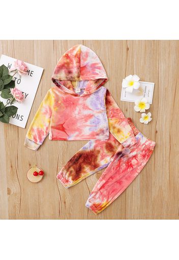 2-piece Toddler Girl Tie Dye Hoodie and Elasticized Pants Casual Set