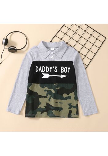 Kid Boy Letter Camouflage Print Colorblock Long-sleeve Polo Shirt