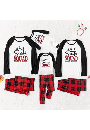 Christmas Reindeer Tree and Letter Print Family Matching Black Raglan Long-sleeve Plaid Pajamas Sets (Flame Resistant)