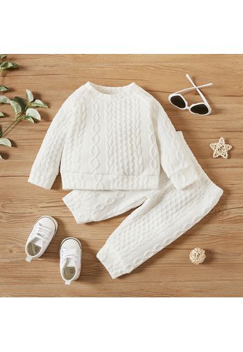 2pcs Solid Long-sleeve Imitation Knitting Baby Set