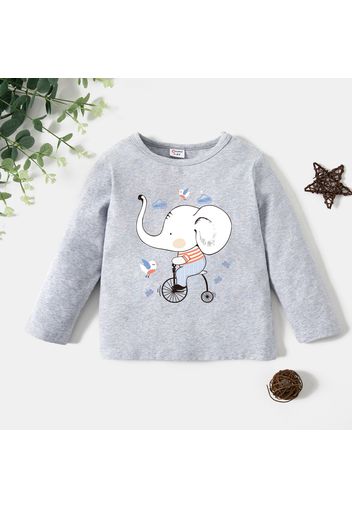 Toddler Graphic Elephant and Bike and Cloud Print Long-sleeve Tee