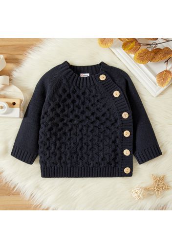 Baby Boy Solid Button Down Long-sleeve Knitted Sweater Pullover