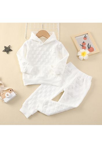 2-piece Toddler Girl/Boy Textured Solid Color Hoodie Sweatshirt and Pants Casual Set