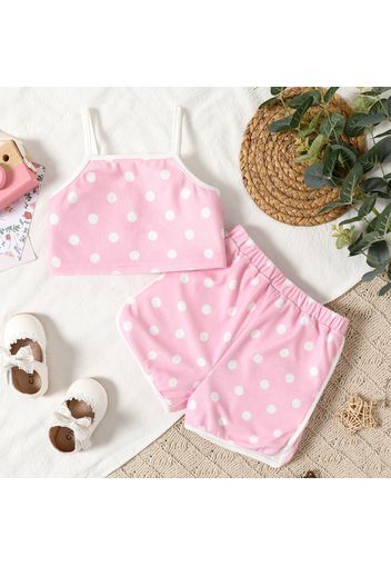 2pcs Baby Girl Polka Dots Spaghetti Strap Crop Top and Shorts Set