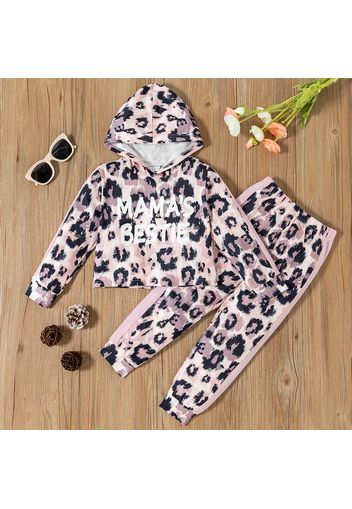 2-piece Toddler Girl Letter Leopard Print Hoodie Sweatshirt and Pants Set