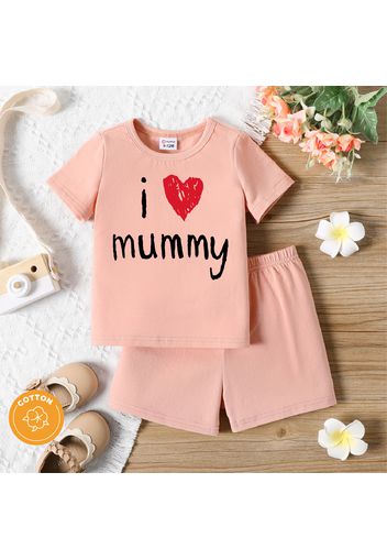 2pcs Baby Boy/Girl 95% Cotton Short-sleeve Love Heart and Letter Print T-shirt with Shorts Set