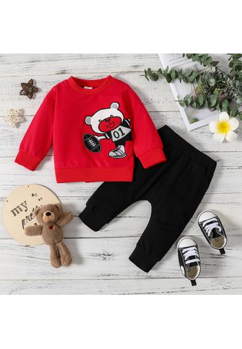 2pcs Baby Boy Cartoon Bear Embroidered Long-sleeve Sweatshirt and Harem Pants Set