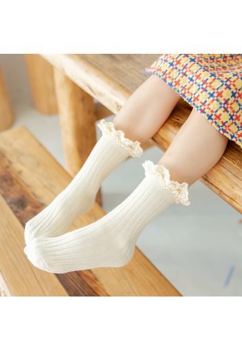 Toddler / Kid Brimmed Eyelet Lace Trim Double Needle Ribbed Socks