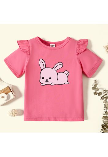 Toddler Girl Graphic Rabbit Print Ruffled Short-sleeve Tee