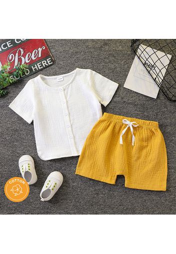 2pcs Toddler Boy 100% Cotton Basic Button Design Crepe Tee and Shorts Set