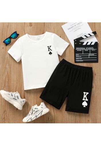 2pcs Kid Boy Playing Card Print Short-sleeve Tee and Elasticized Shorts Set