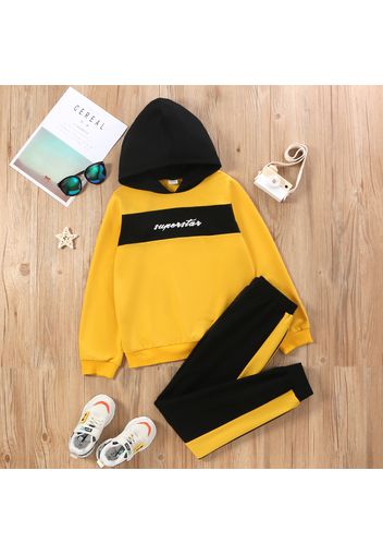 2-piece Kid Boy Letter Print Colorblock Hoodie Sweatshirt and Pants Casual Set