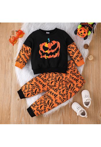 2pcs Toddler Boy Halloween Graphic Print Faux-two Pullover Sweatshirt and Pants Set