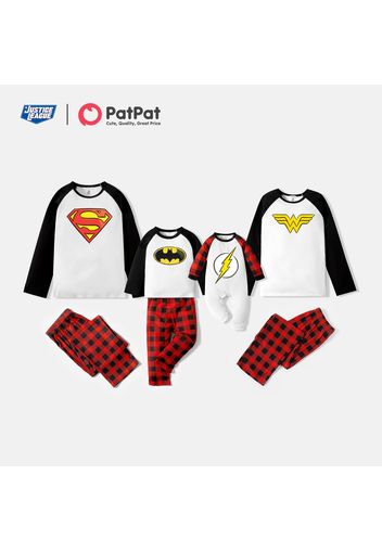 Justice League Family Matching Raglan-sleeve Graphic and Red Plaid Pajamas Sets (Flame Resistant)