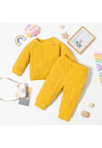 Baby Girl 2pcs Crewneck Long-sleeve Solid Pullover and Trouser Set