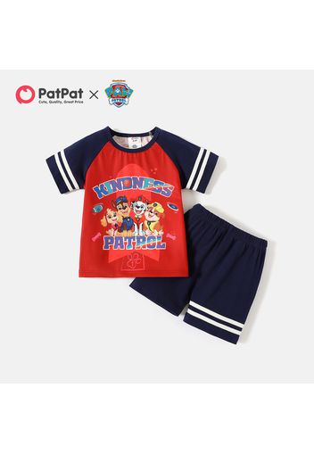 PAW Patrol 2pcs Toddler Boy Letter Print Striped Short Raglan Sleeve Cotton Tee and Black Shorts Set