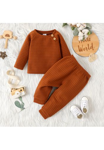 2pcs Baby Boy/Girl Solid Textured Long-sleeve Top and Trousers Set