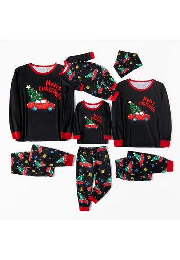 Christmas Car and Letter Print Black Family Matching Long-sleeve Pajamas Sets (Flame Resistant)