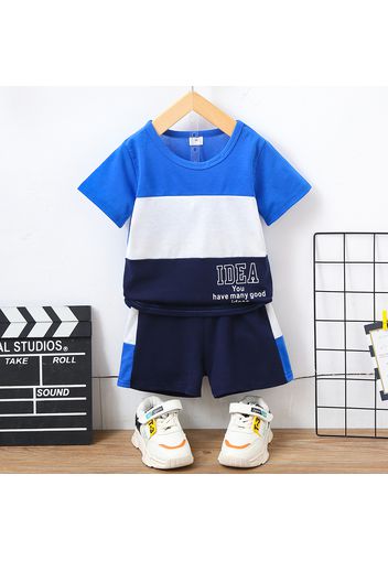 2pcs Toddler Boy Colorblock Letter Print Tee and Shorts Set