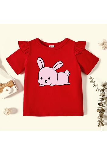 Toddler Girl Graphic Rabbit Print Ruffled Short-sleeve Tee