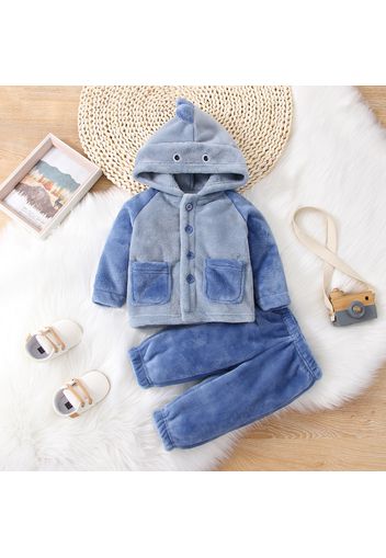 2-piece Baby Boy Dinosaur Spike Design Fuzzy Flannel Fleece Hooded Jacket and Elegant Pants Set