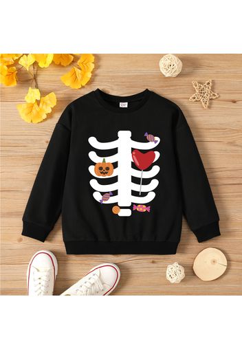 Kid Boy/Kid Girl Halloween Skeleton Graphic Print Pullover Sweatshirt