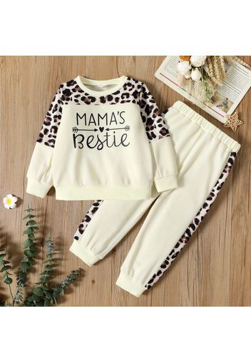 2pcs Toddler Girl Letter Leopard Print Colorblock Sweatshirt and Pants Set