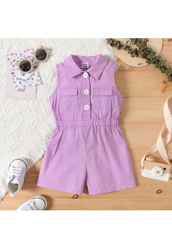 100% Cotton Baby Girl Button Front Solid Sleeveless Romper