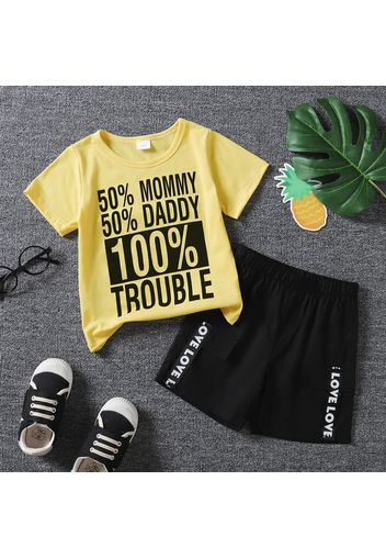 2pcs Toddler Boy Trendy Letter Print Tee and Cargo Shorts Set