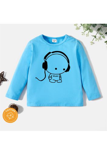 Toddler Boy Cartoon Print Long-sleeve Blue Cotton Tee