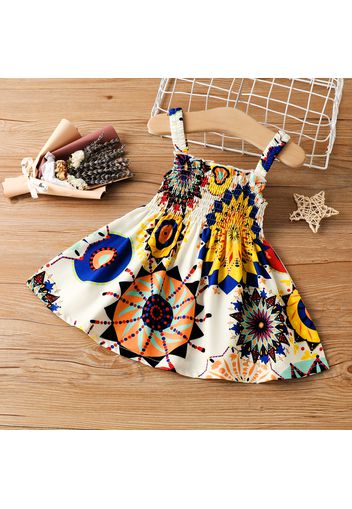 Baby Girl All Over Print Spaghetti Strap Boho Smocked Dress