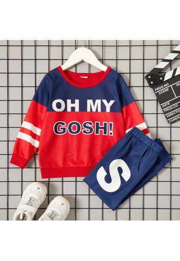 2-piece Toddler Boy Letter Print Stripe Colorblock Long-sleeve T-shirt and Elasticized Pants Casual Set