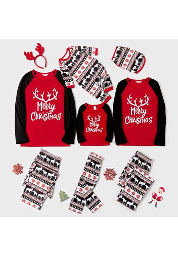 Christmas Antlers and Letter Print Family Matching Raglan Long-sleeve Pajamas Sets (Flame Resistant)