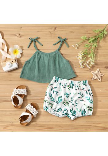 2pcs Toddler Girl Bowknot Design Camisole and Floral Prrint Shorts Set